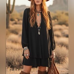 Free People Beck Mini Dress in Black SZ S/P